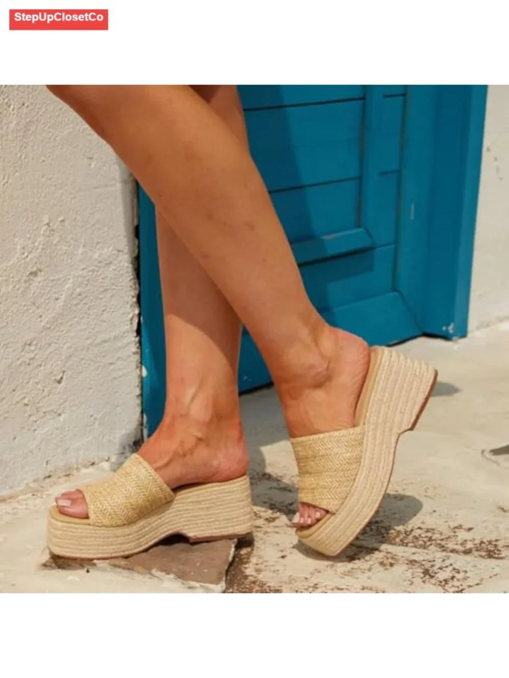 Platform Slip On Espadrille Sandals Wedge Slides Flatform Open Toe Bohemia
